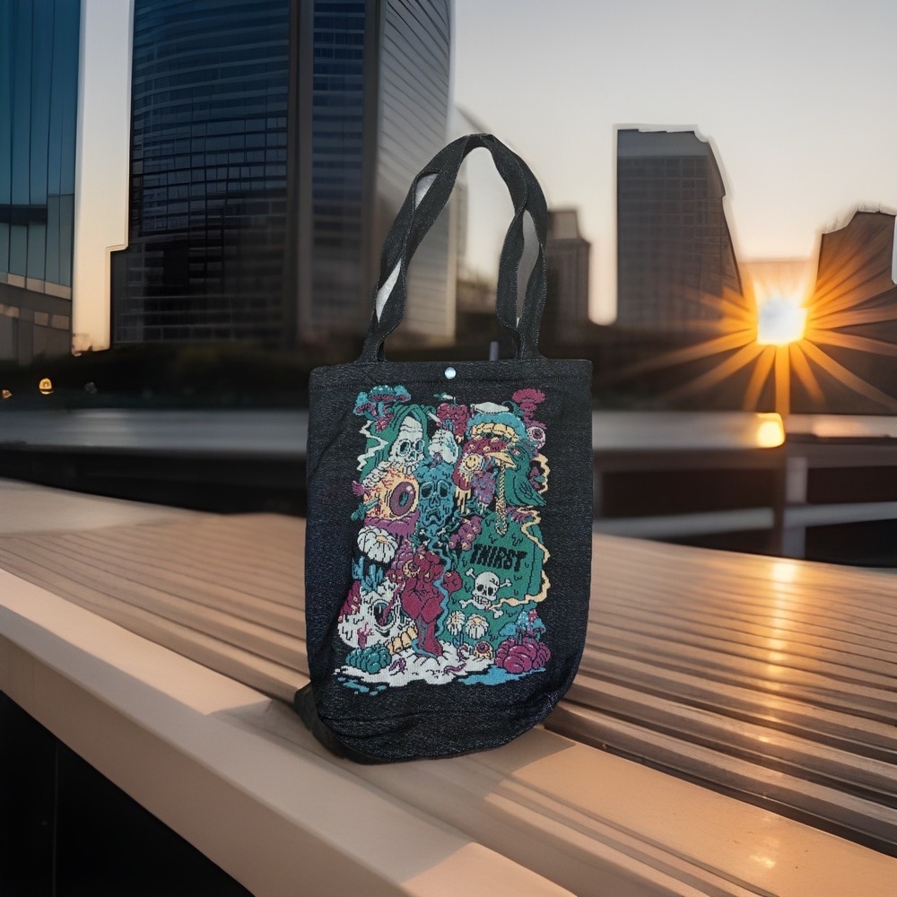Liquid Death Embroidered Bag/Purse.  15" X 14". Unique Design, Rare Find!!